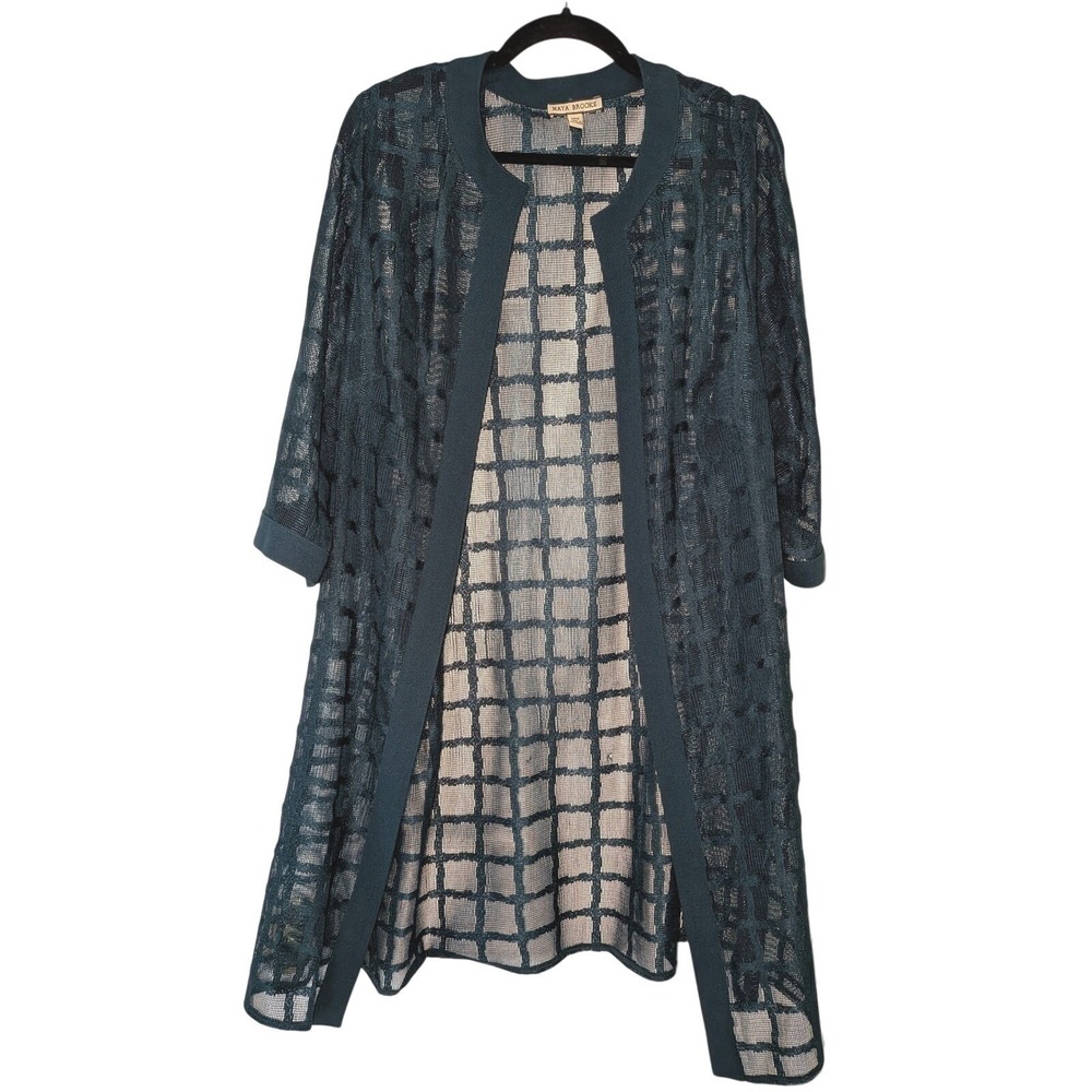 Maya Brooke Teal Green Sheath Dress and Lace Duster Jacket Set Plus Size 16W - Picture 10 of 10